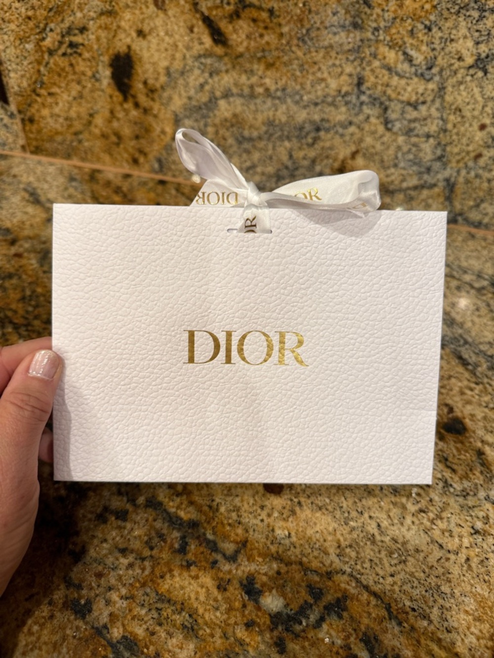 Dior White Gift Bag with Gold Logo and Ribbon